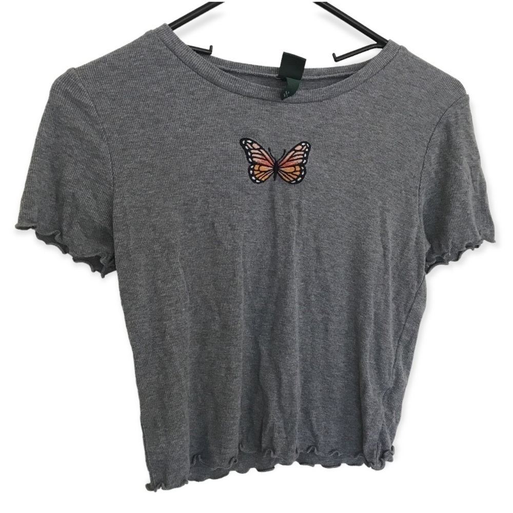 3/$15 wild fable y2k butterfly embroidered short sleeve crop top